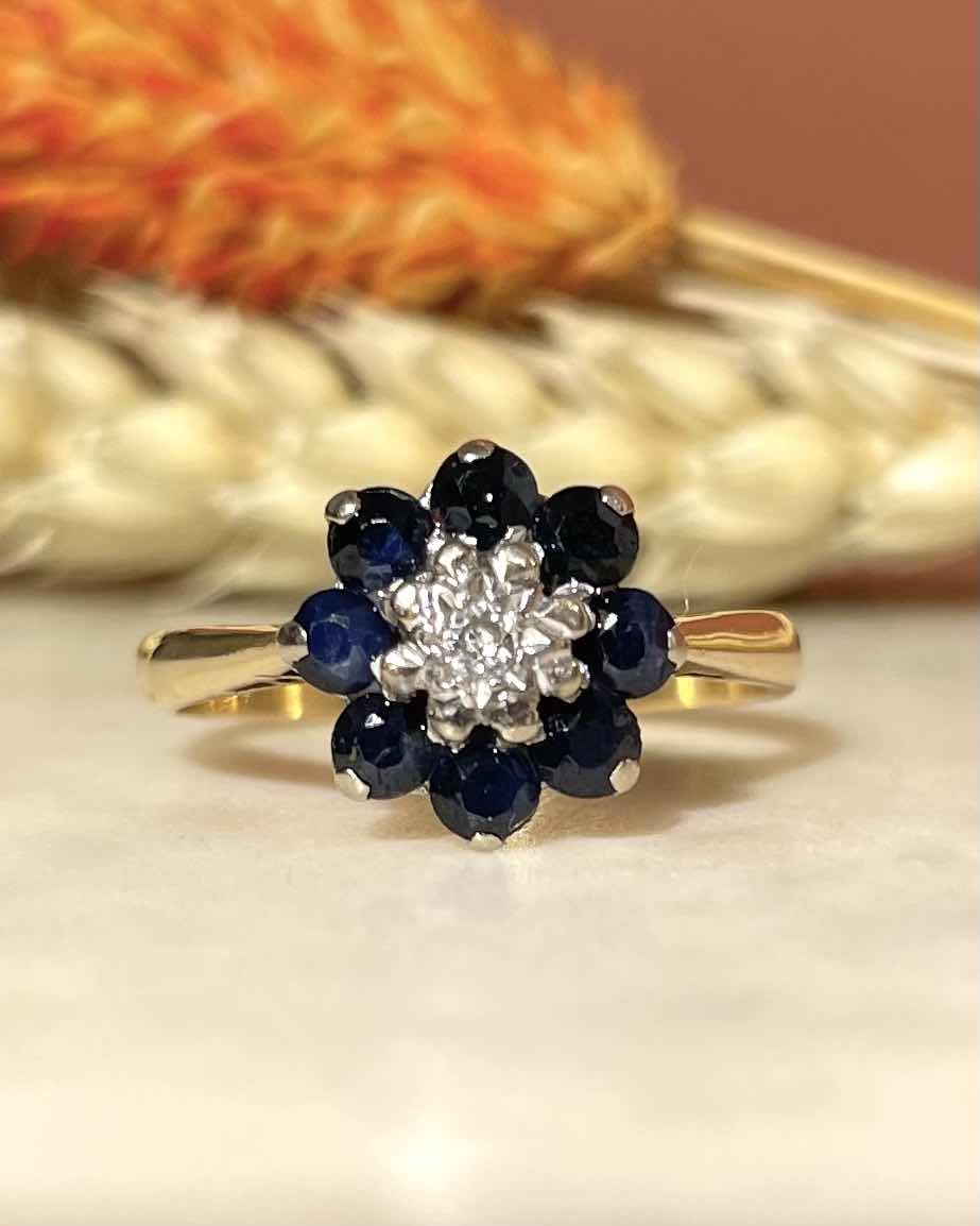 Bague Marguerite Saphirs coeur Diamant "Norma" - Elliade Paris