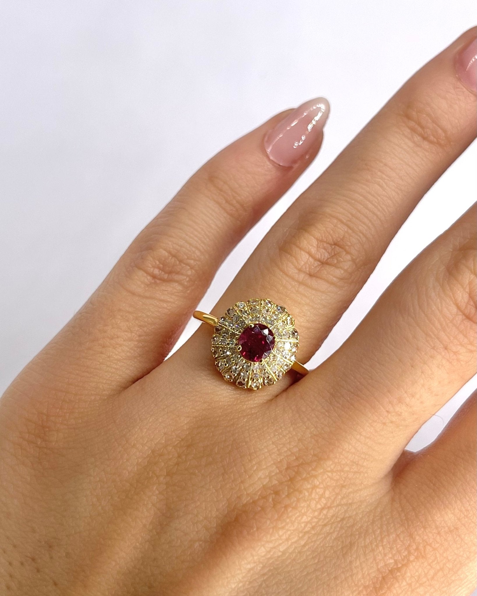 Bague Marguerite Tourmaline Rose 0.30 carat & Diamants 0.60 carat "Belinda" - Elliade Paris