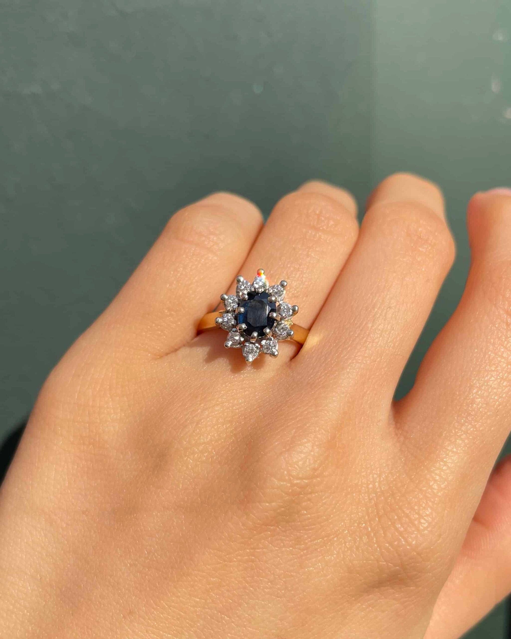 "Regina" 0.75 Carat Sapphire & 10 Diamond Daisy Ring