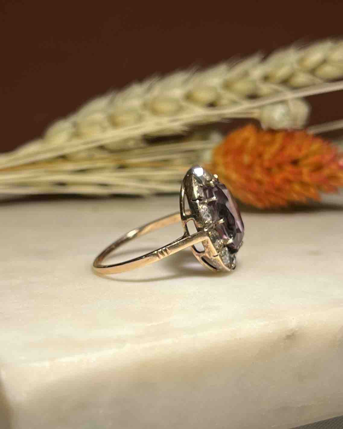 Bague Marguerite XIXe Améthyste & Diamants "Hortensia" - Elliade Paris
