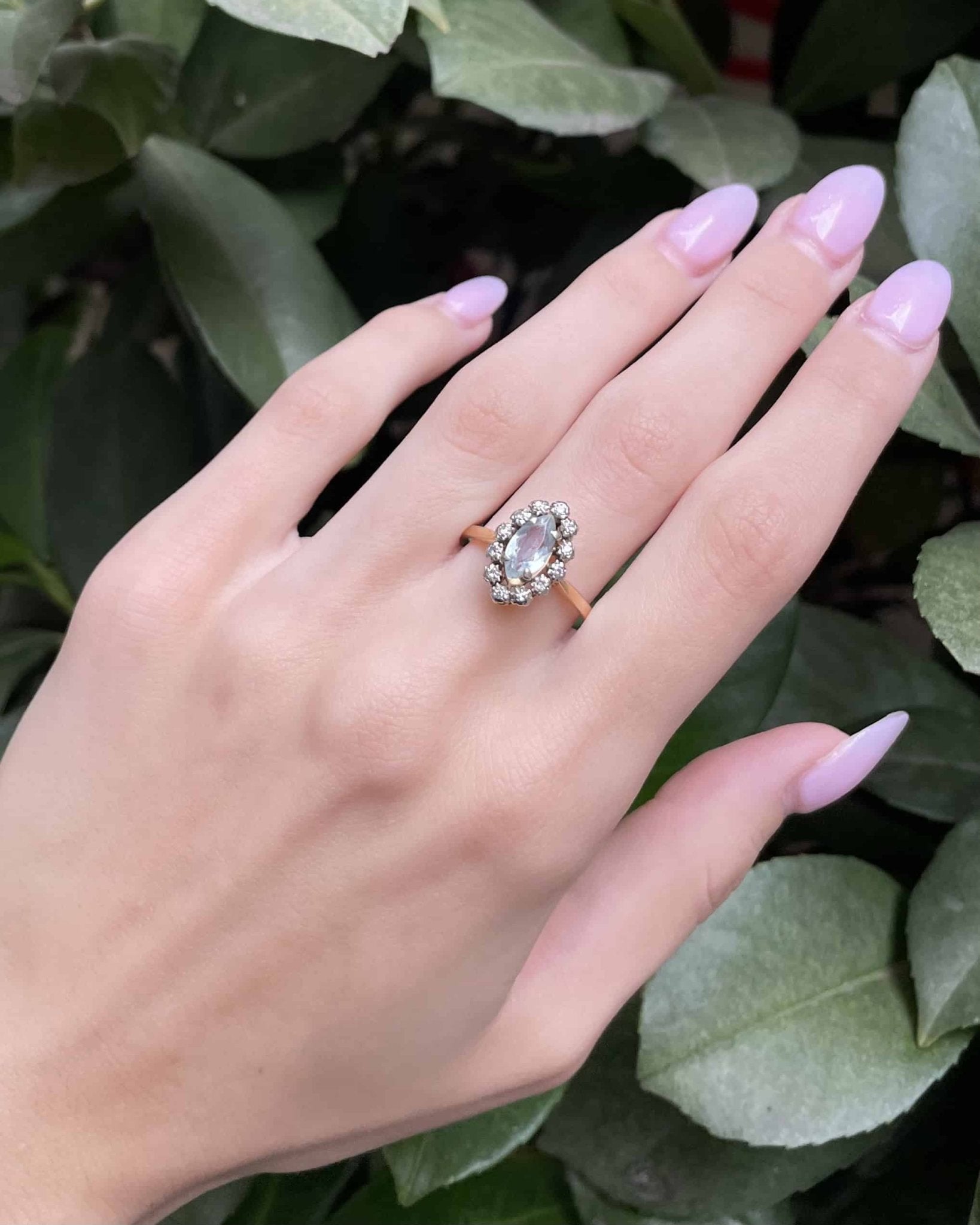Bague Marquise Aigue - Marine 1.05 carat & Diamants "Nina" - Elliade Paris