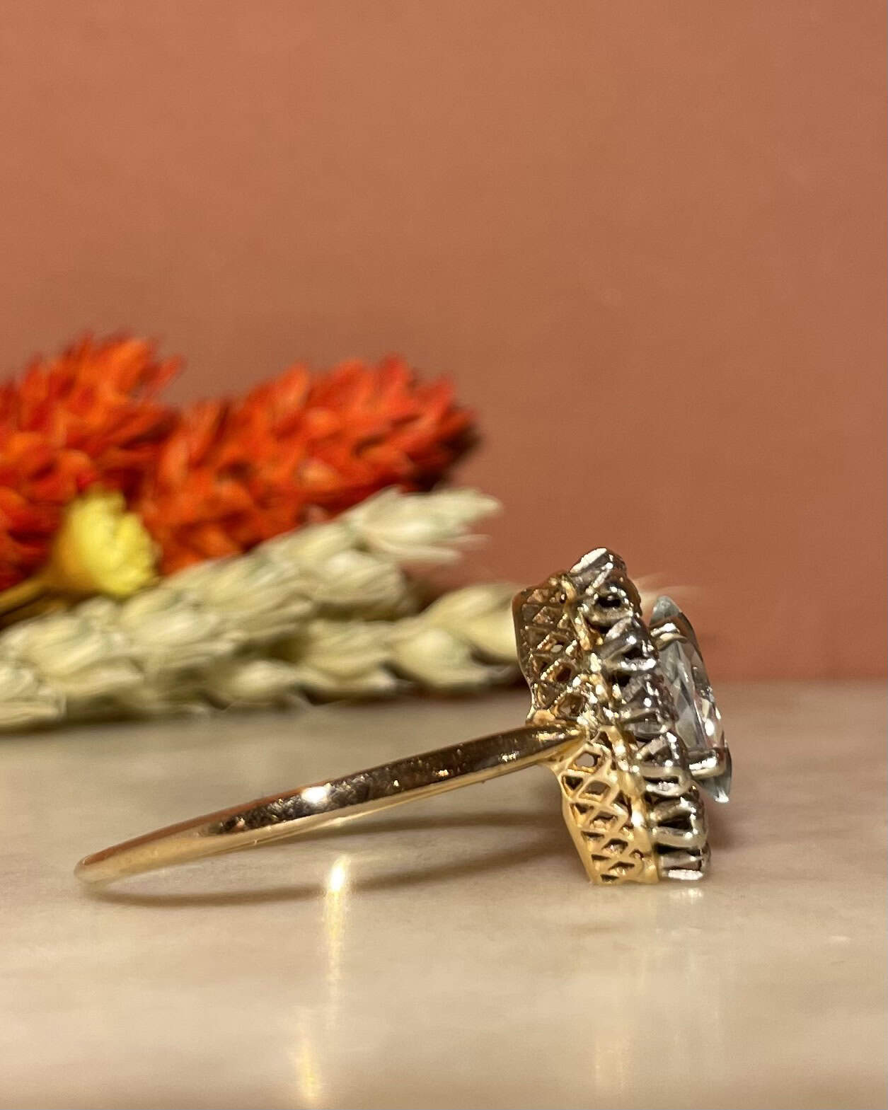Bague Marquise Aigue - Marine 1.05 carat & Diamants "Nina" - Elliade Paris