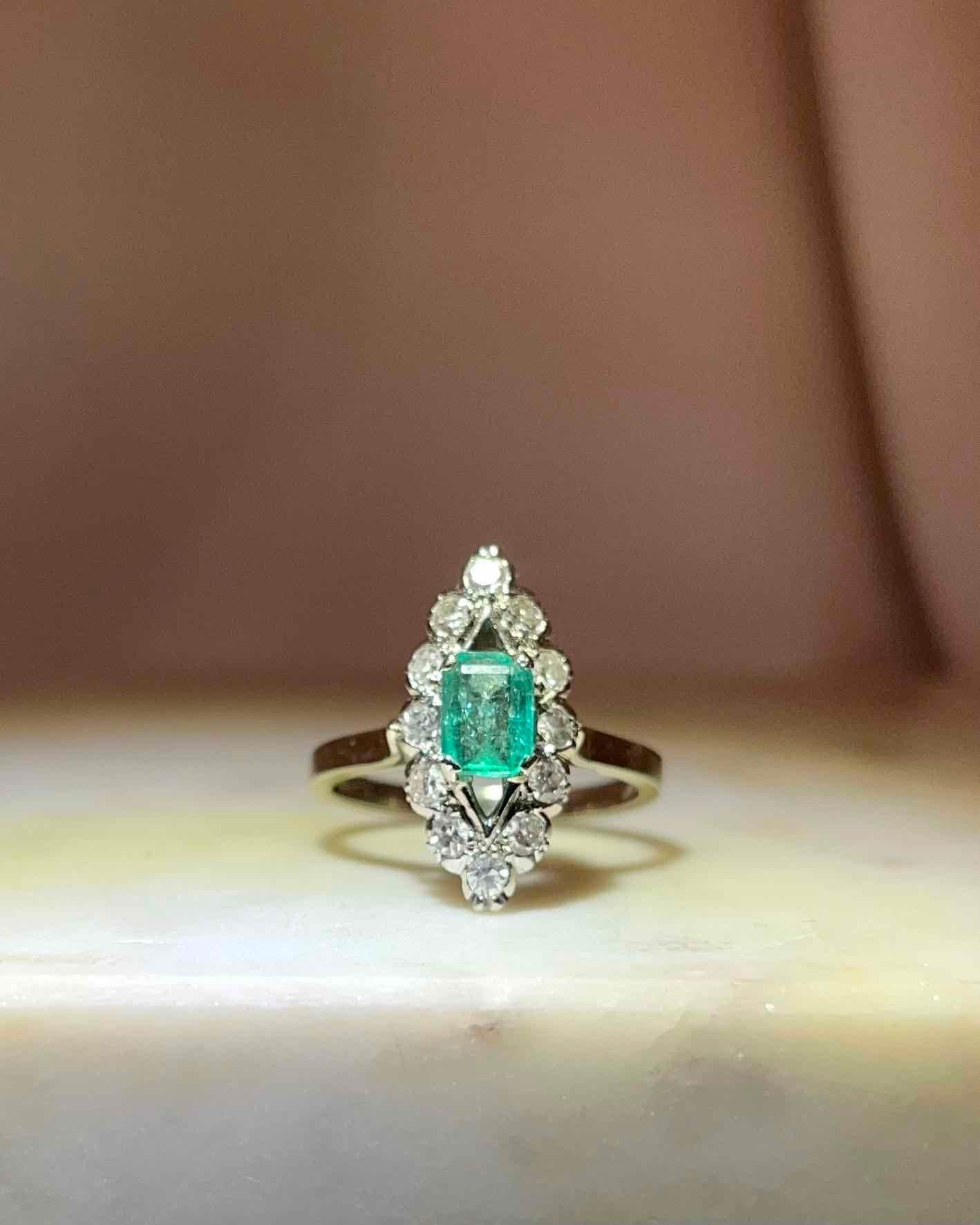 Bague marquise émeraude & diamants "Vittorina" - Elliade Paris