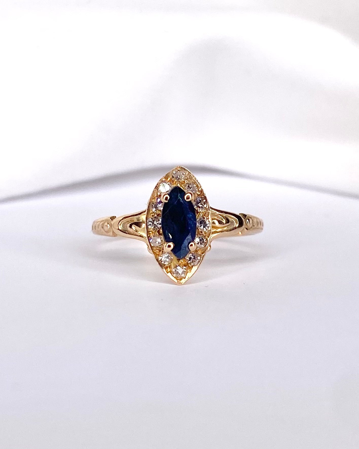 Bague Femme Diamant Marquise Et Saphir CZ - Plaqué Or Laminé - Taille 60 - Neuf Avec étiquettes