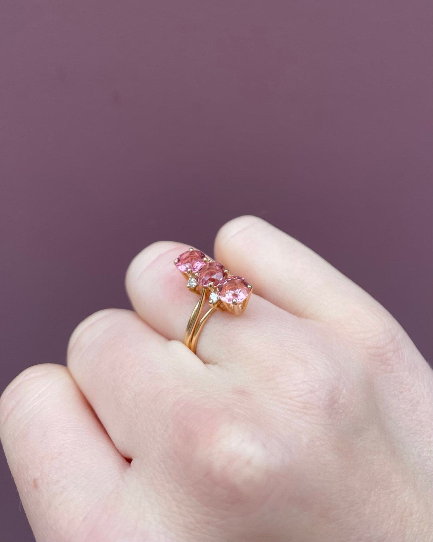 Bague Marquise Tourmalines Roses 2.70 carats et Diamants "Rosalia" - Elliade Paris