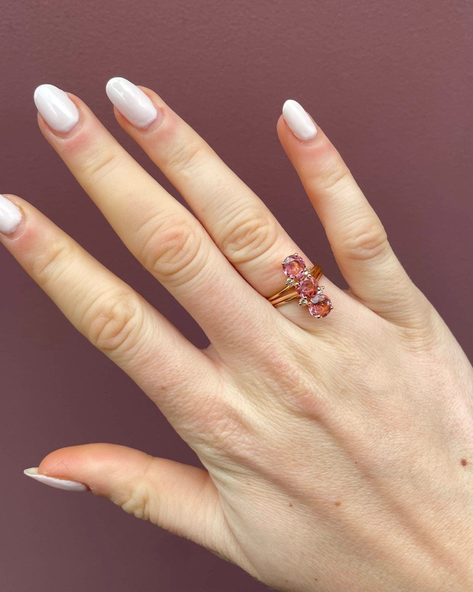 Bague Marquise Tourmalines Roses 2.70 carats et Diamants "Rosalia" - Elliade Paris