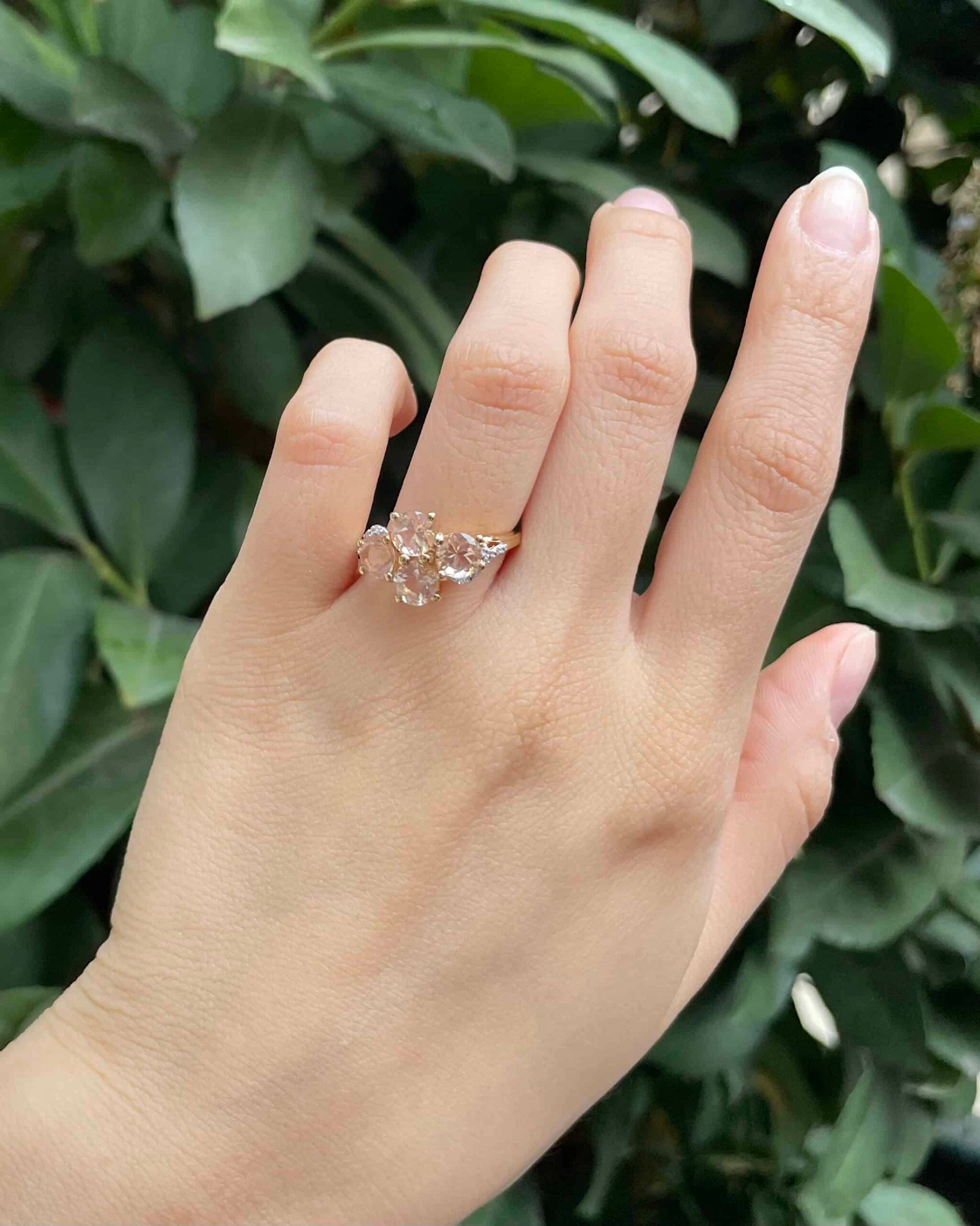 2 Carat Morganite & 0.10 Carat Diamond "Savannah" River Ring