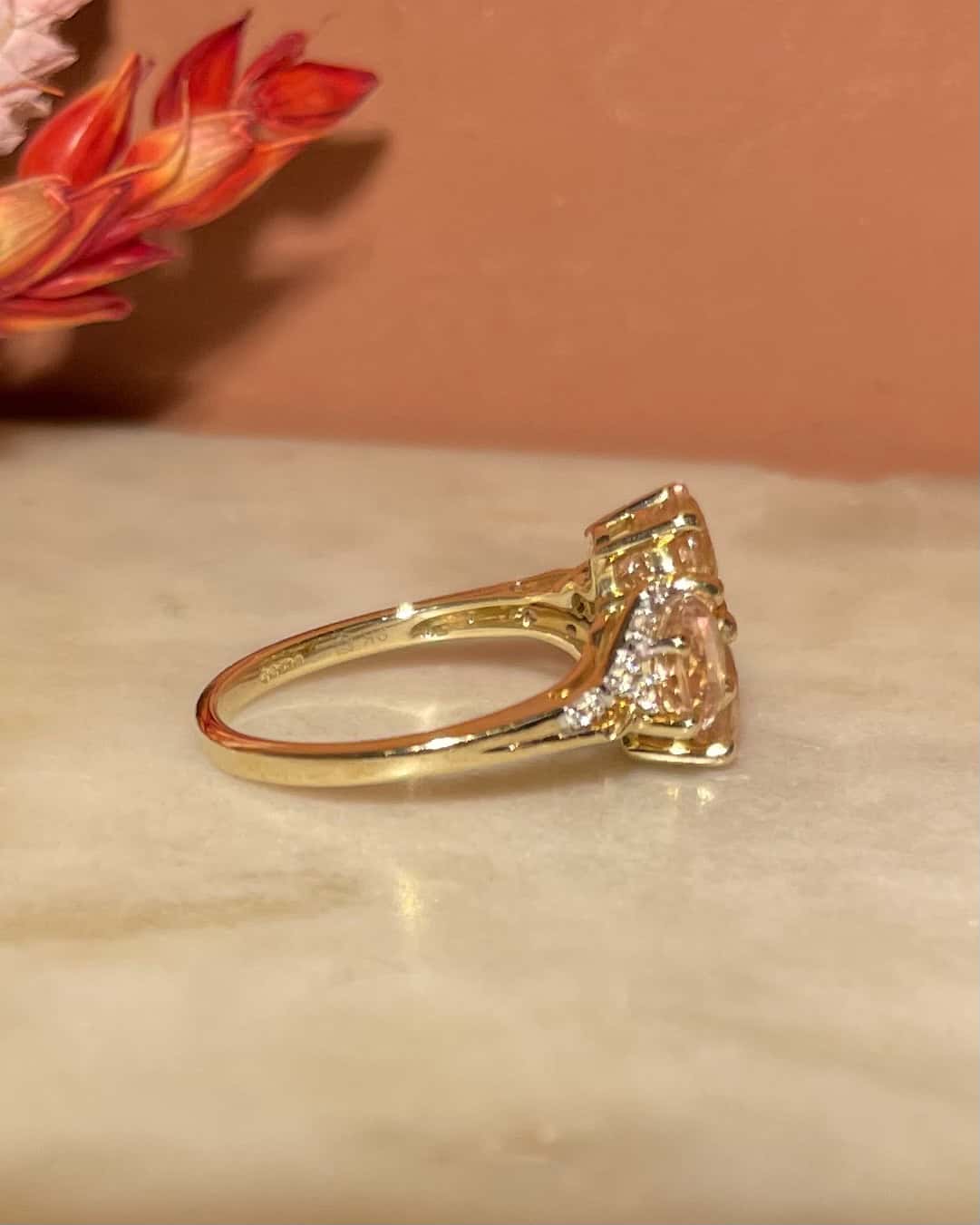 2 Carat Morganite & 0.10 Carat Diamond "Savannah" River Ring