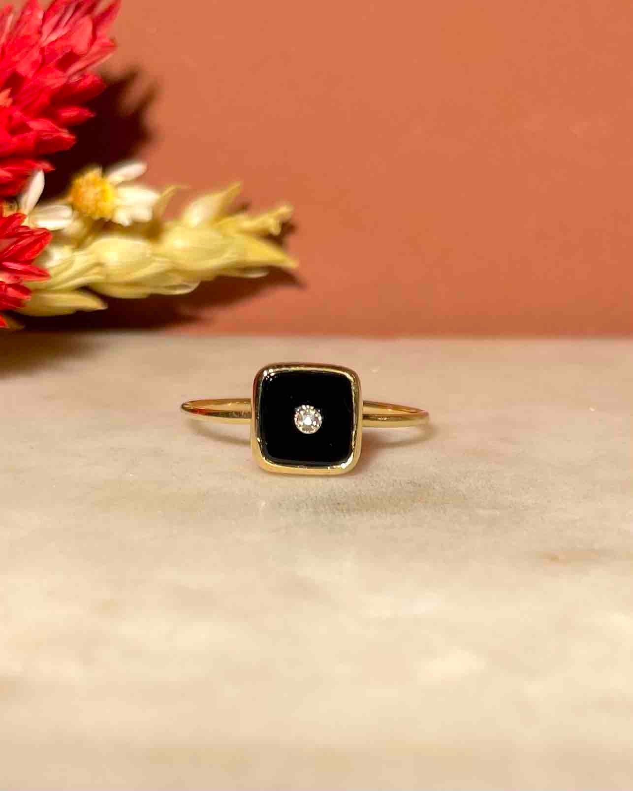 Bague vintage Onyx et Diamant "Carole"