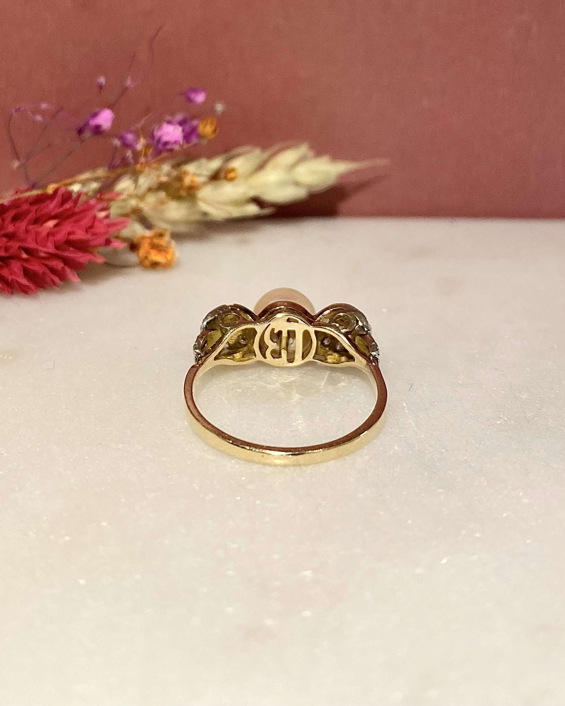 Bague Vintage Art-Déco Nœud Perle & Diamants "Nora"