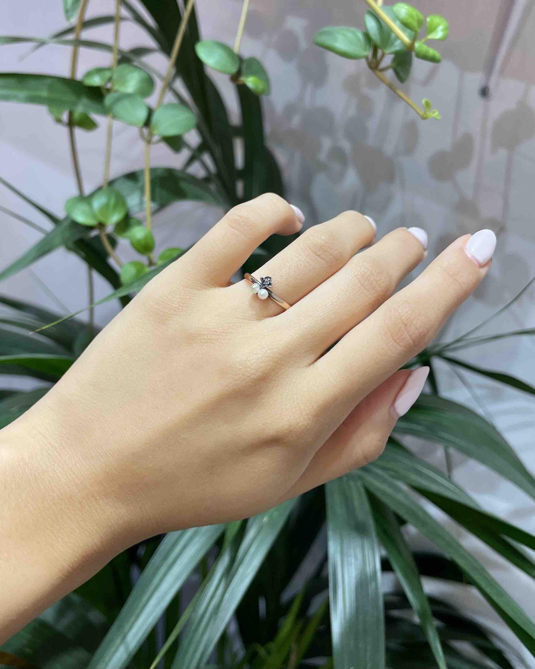 Anillo vintage de perla y diamante "berilo"