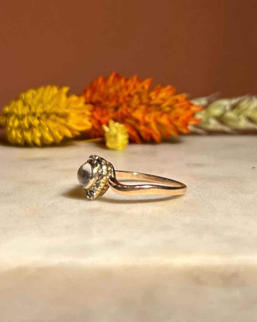 Vintage Moonstone & Diamond Ring "Lua"