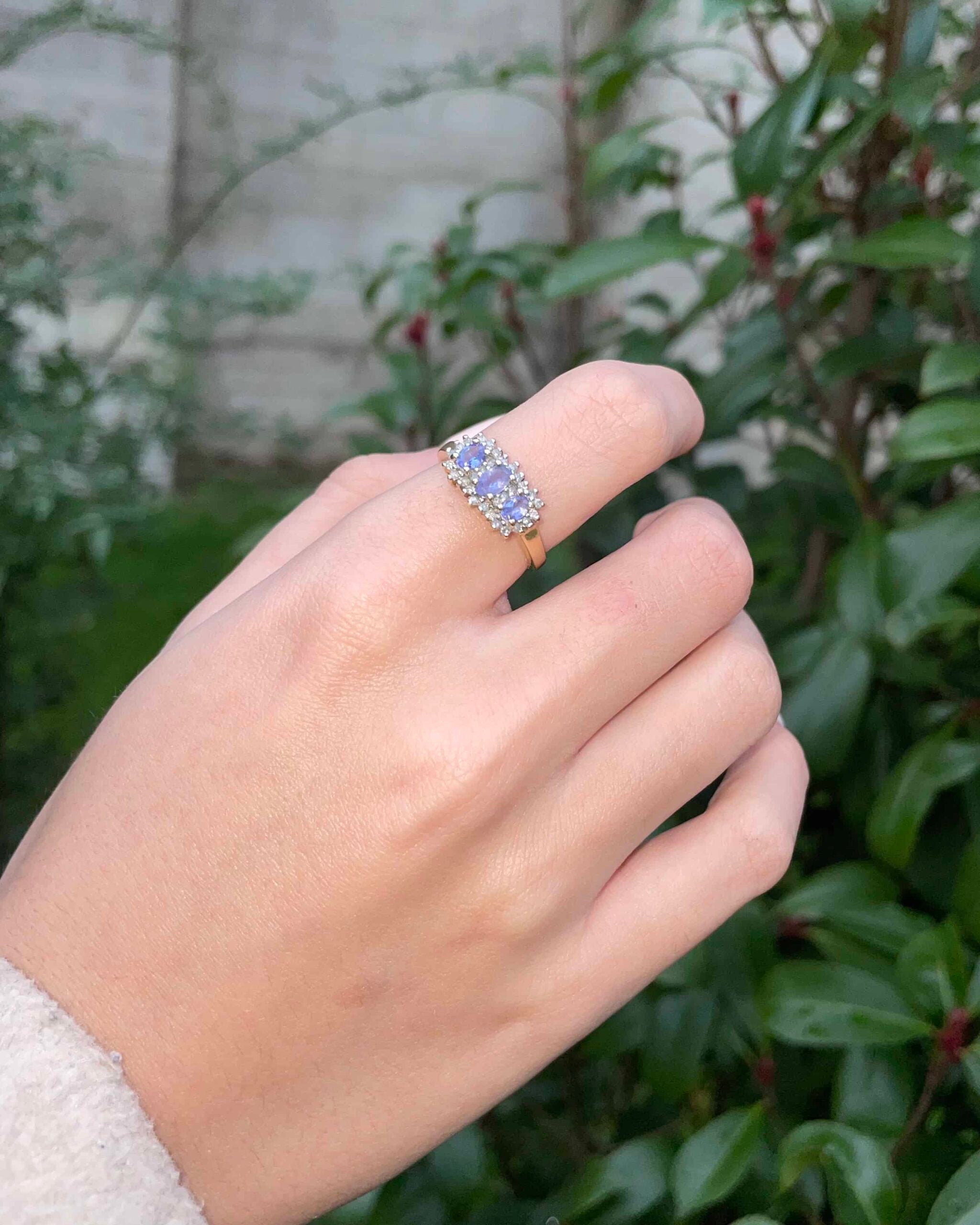 Bague trilogie Tanzanites & 30 Diamants "Albanne"