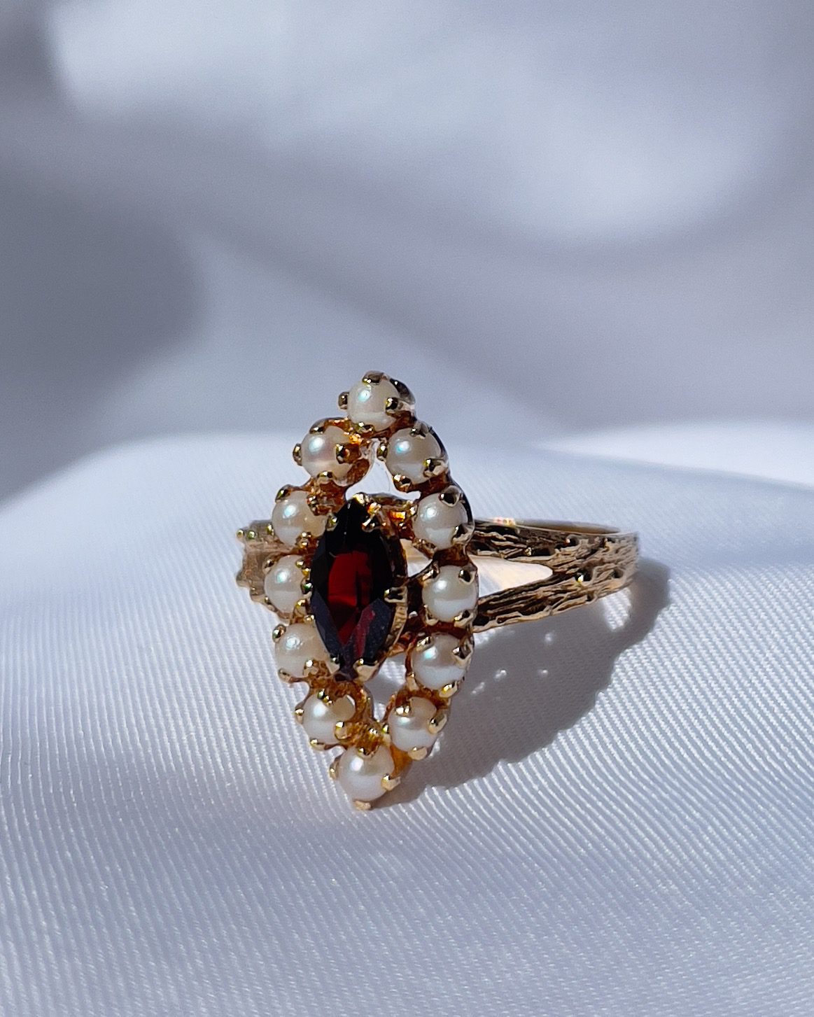 Bague Marquise Grenat et Perles"Ghalia"