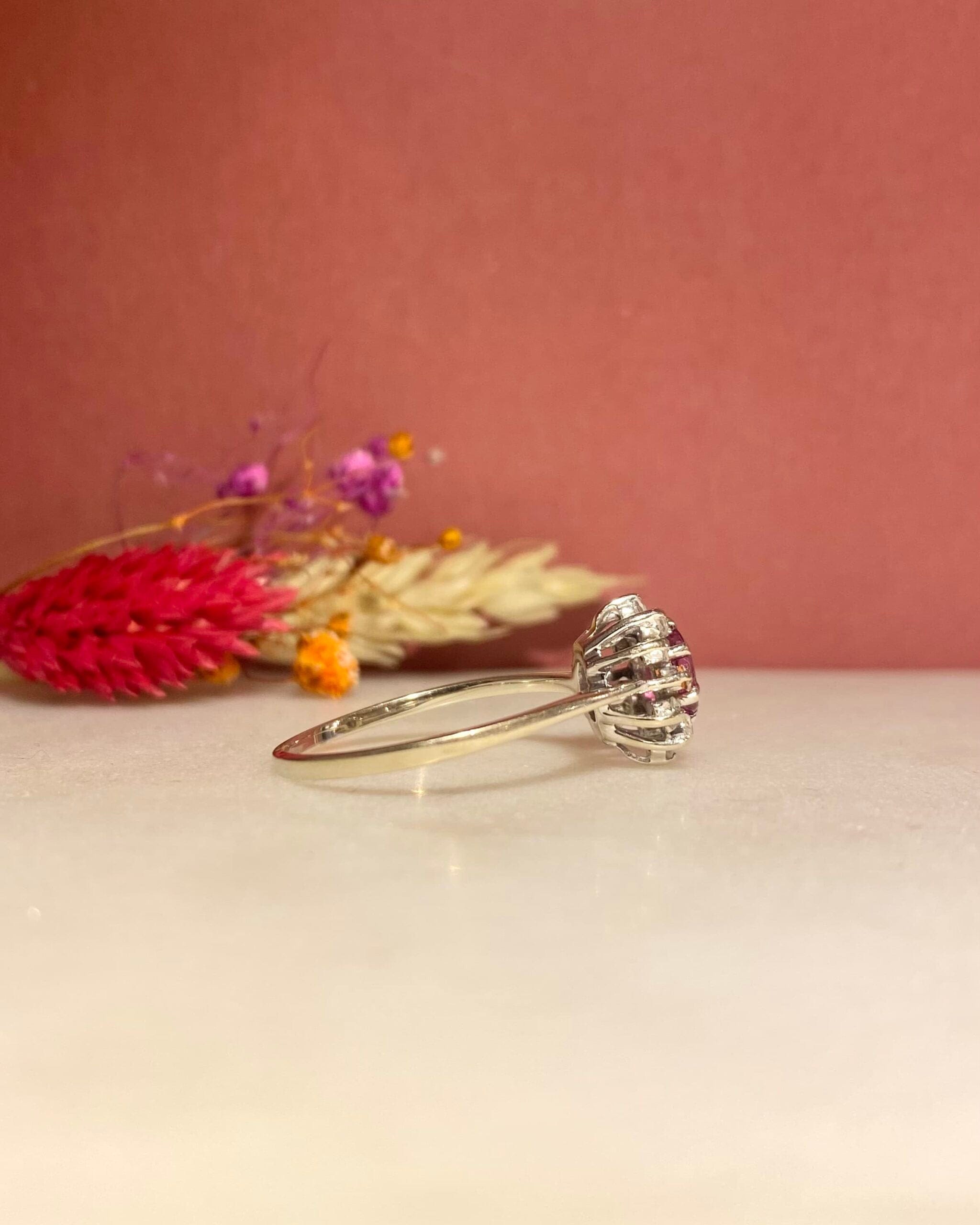 "Jasmine" 0.90 carat Ruby & Diamond Daisy Ring