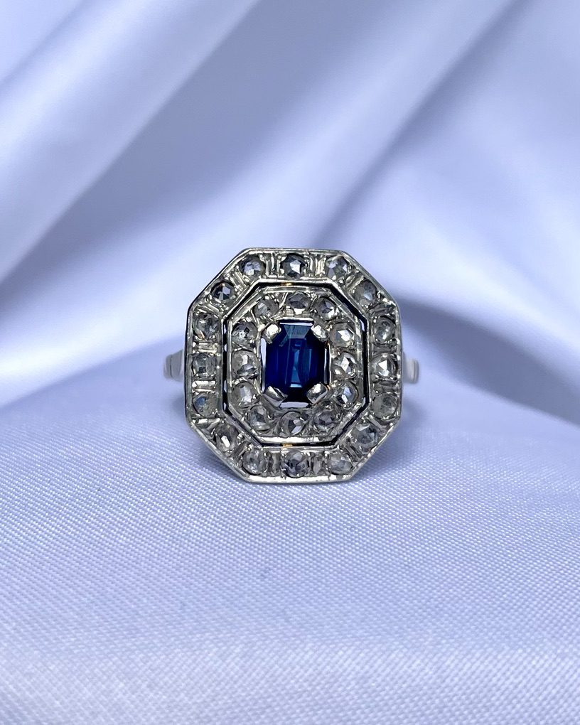 Bague saphir & diamants Art - Déco "Emilia" - Elliade Paris