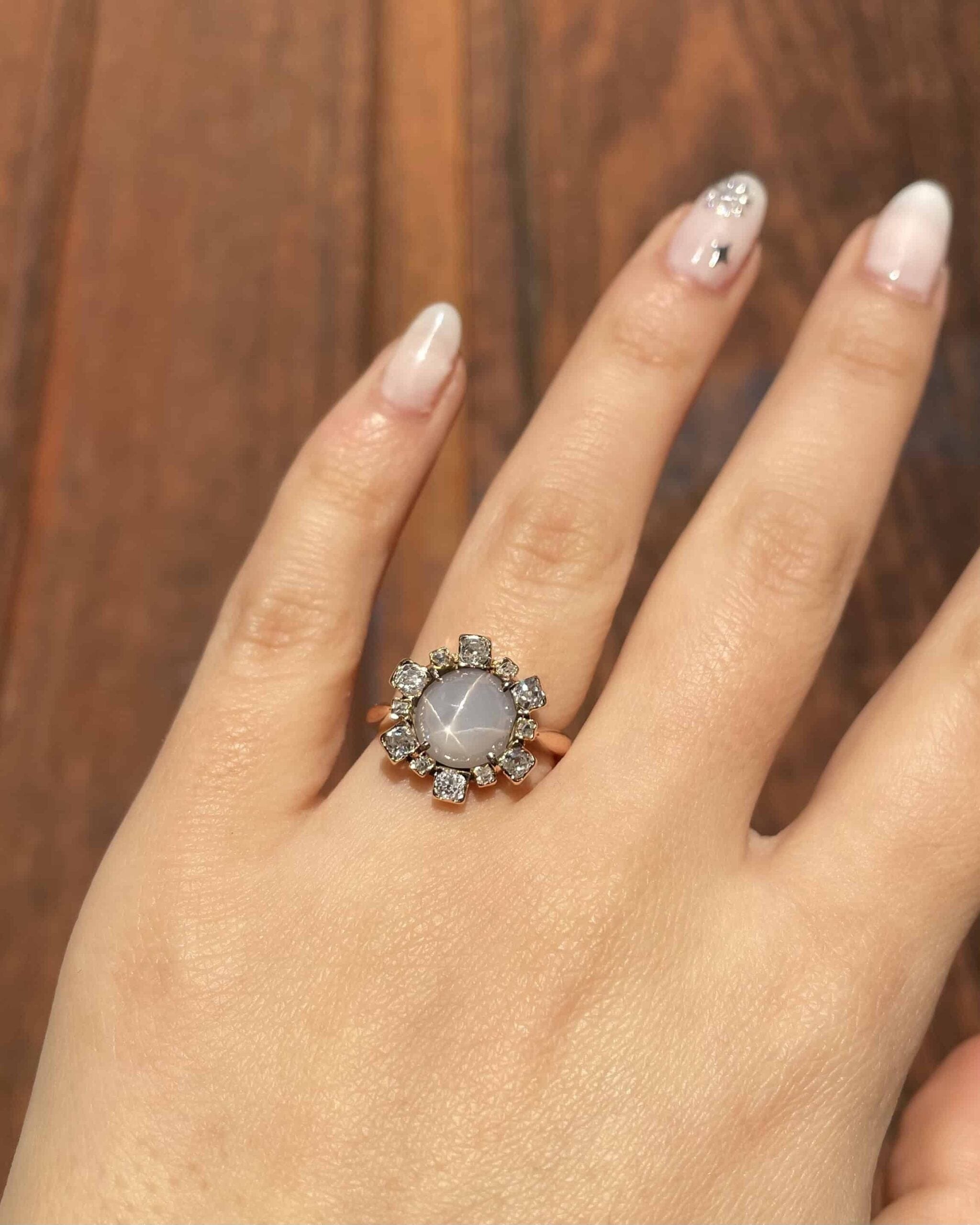 "Noor" Star Sapphire & Diamond Daisy Ring 5.40 carats