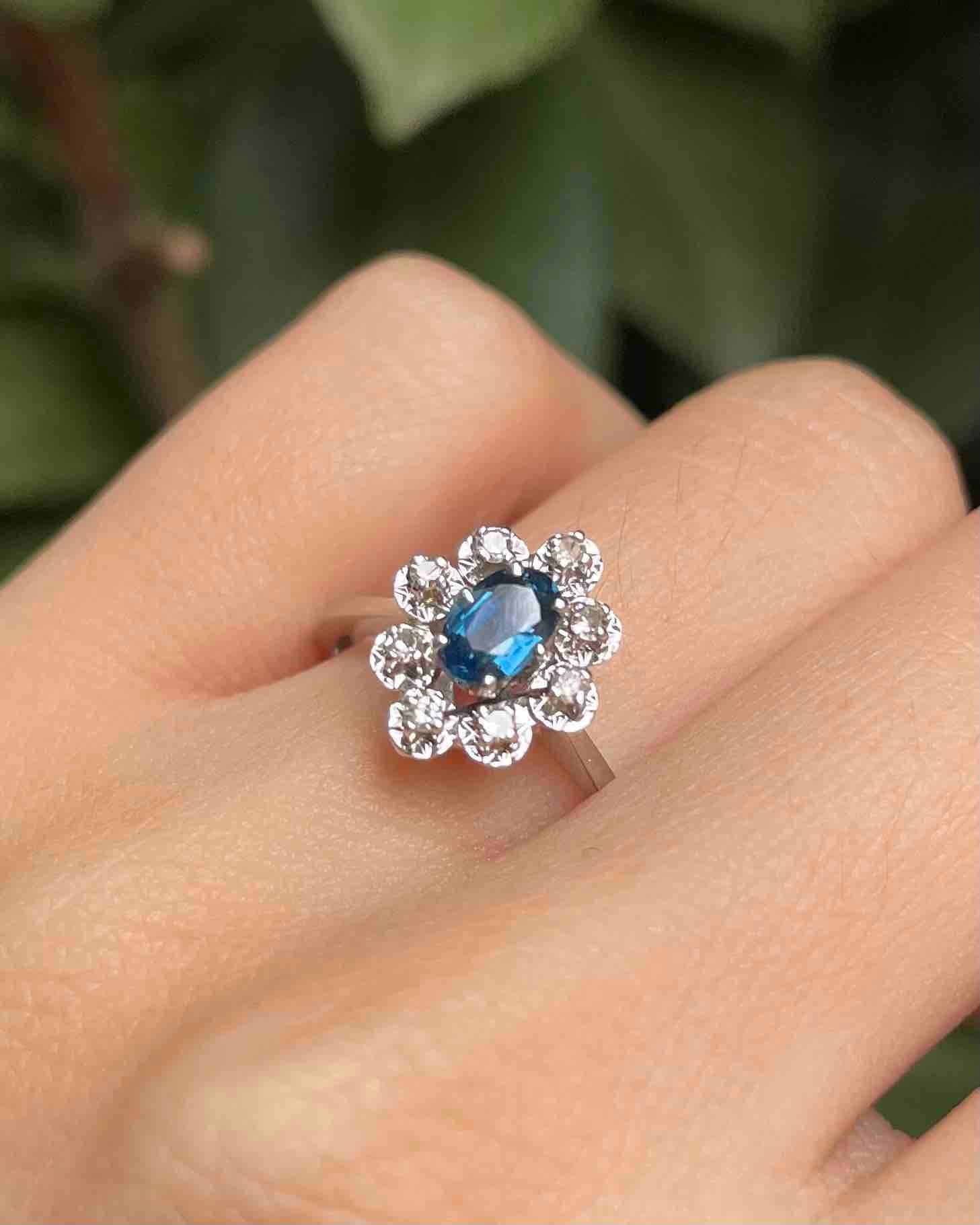 "Maxine" Sapphire & Diamond Daisy Ring
