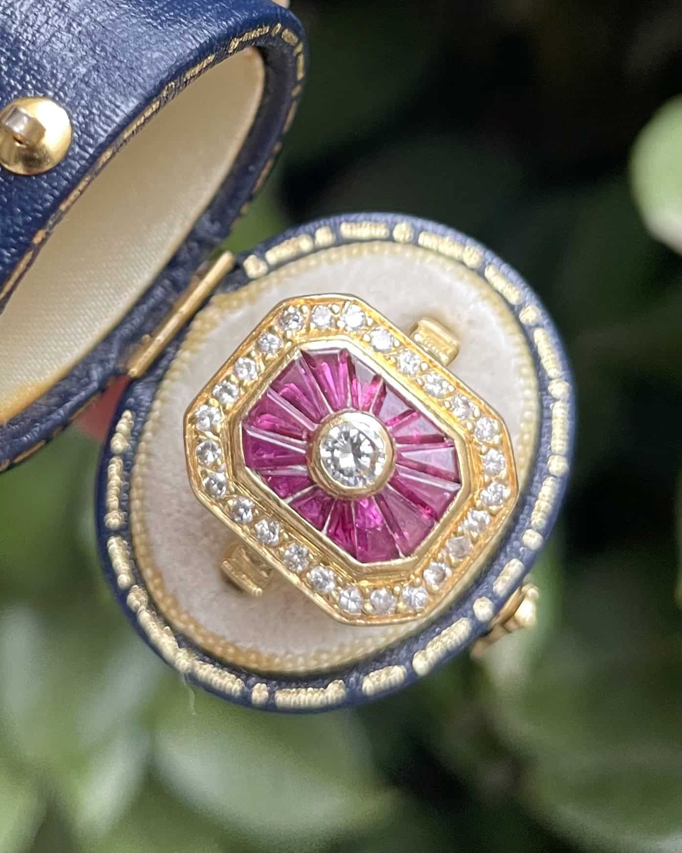 Art Deco Style Ring Ruby & 27 Diamonds "Annabella"