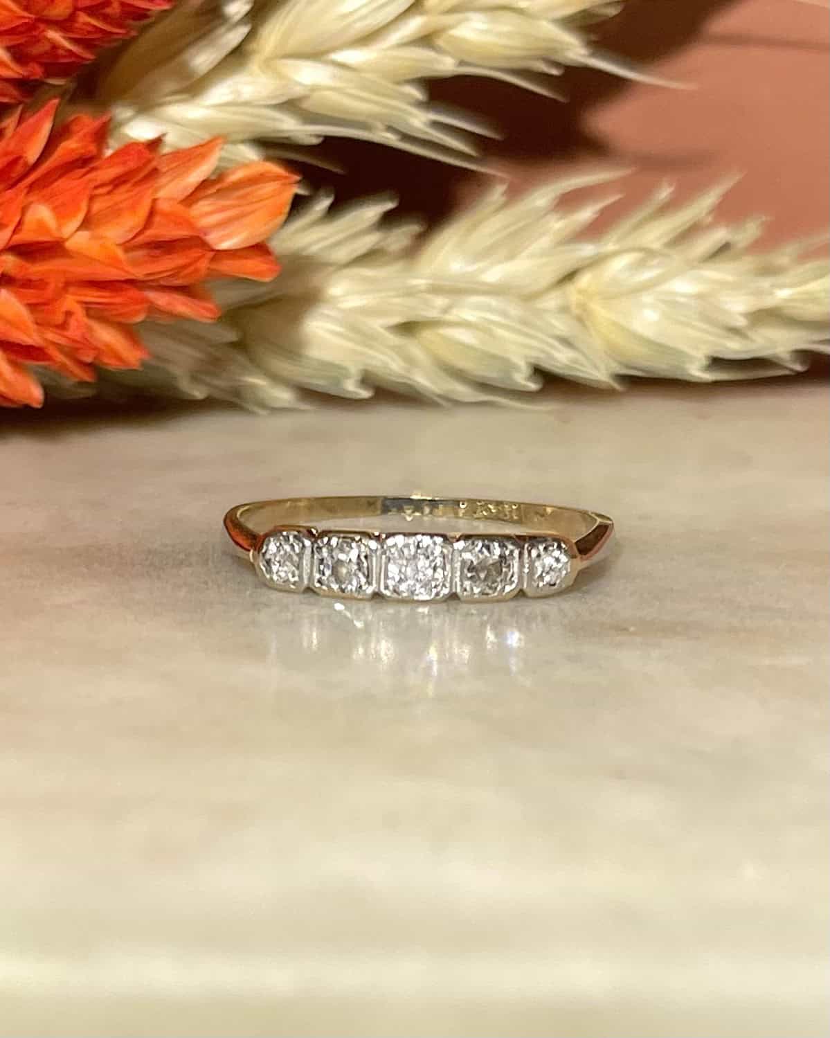 Anillo Art Déco Rivière "Flee" de 5 diamantes