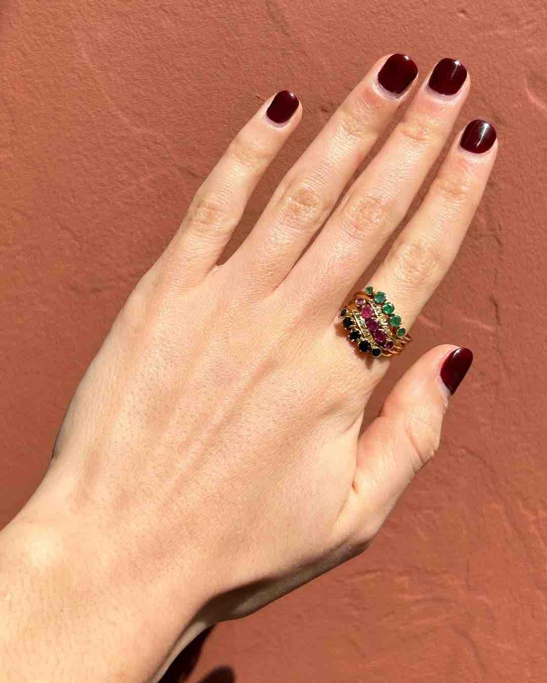 Bague Semainier Émeraudes, Saphirs, Rubis & Diamants "Irma" - Elliade Paris