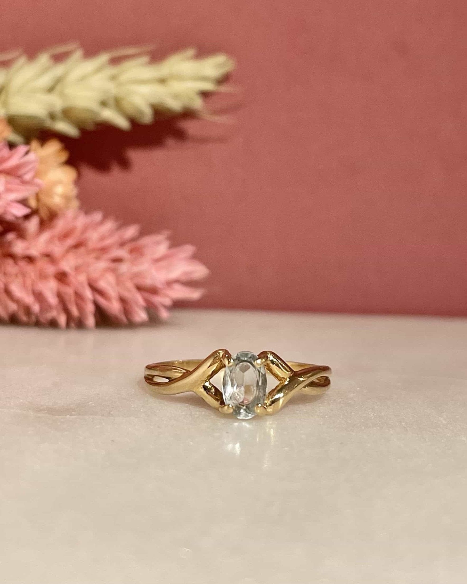Bague Solitaire Aigue - marine Vintage "Charline" - Elliade Paris