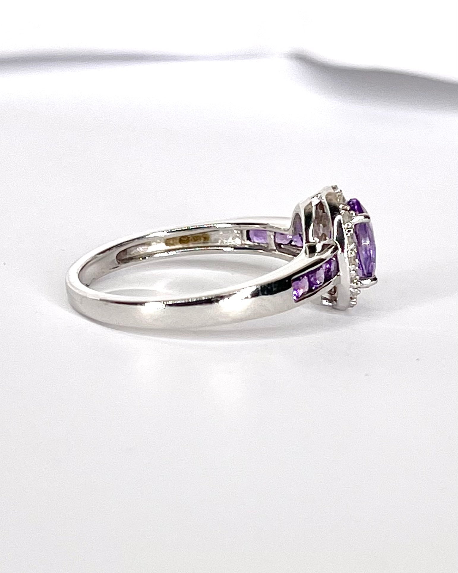 Bague Solitaire Améthyste 0.67 carat & Diamants "Françoise" - Elliade Paris