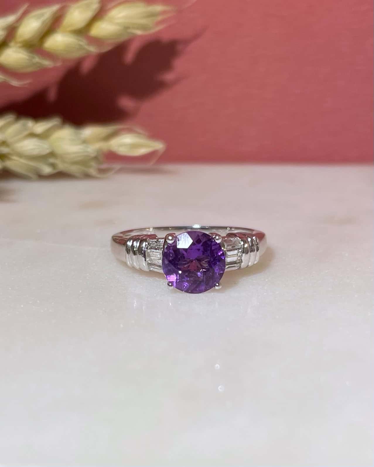 Amethyst & 6 Diamond Solitaire Ring "Padmé"