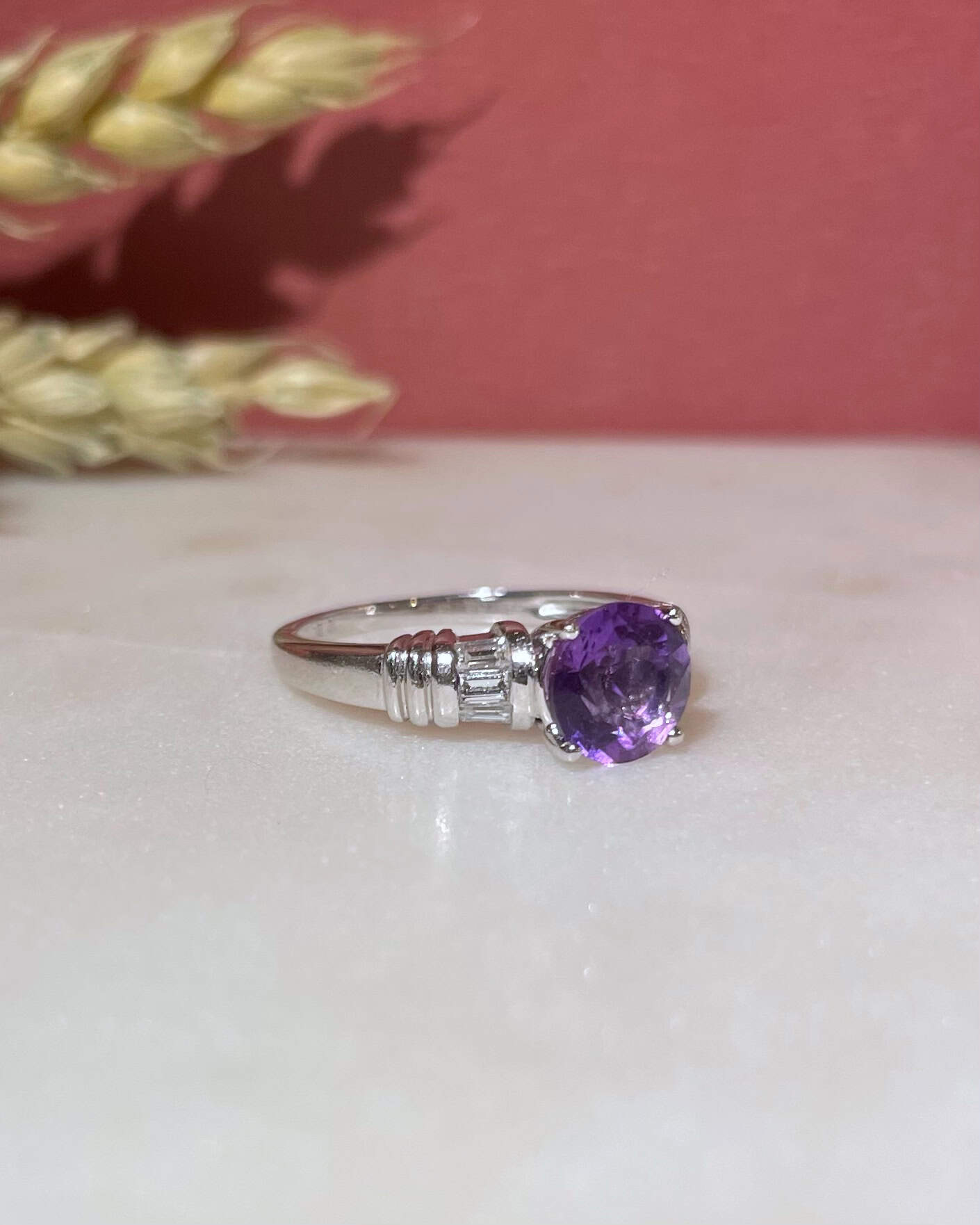 Bague Solitaire Améthyste & 6 Diamants "Padmé"