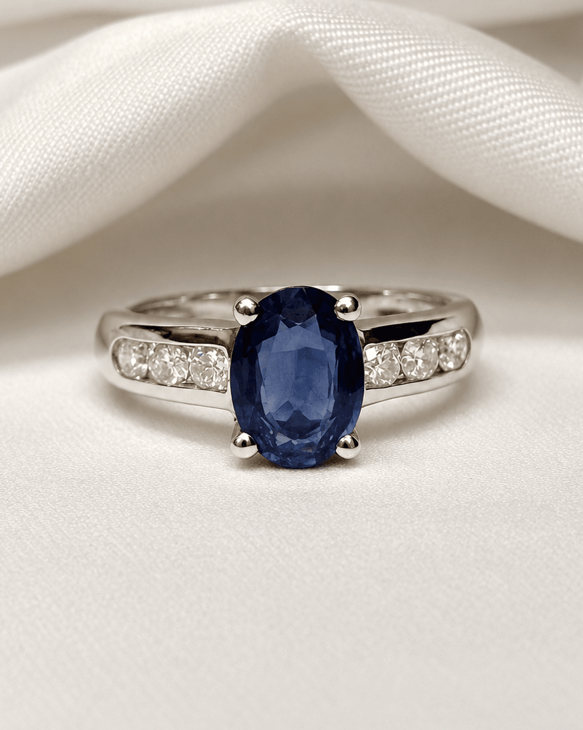 Bague Solitaire Saphir 1 carat & Diamants "Gina" - Elliade Paris