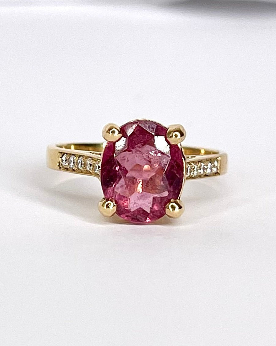 Bague Solitaire Tourmaline Rose 2.40 carats & Diamants "Pauline" - Elliade Paris
