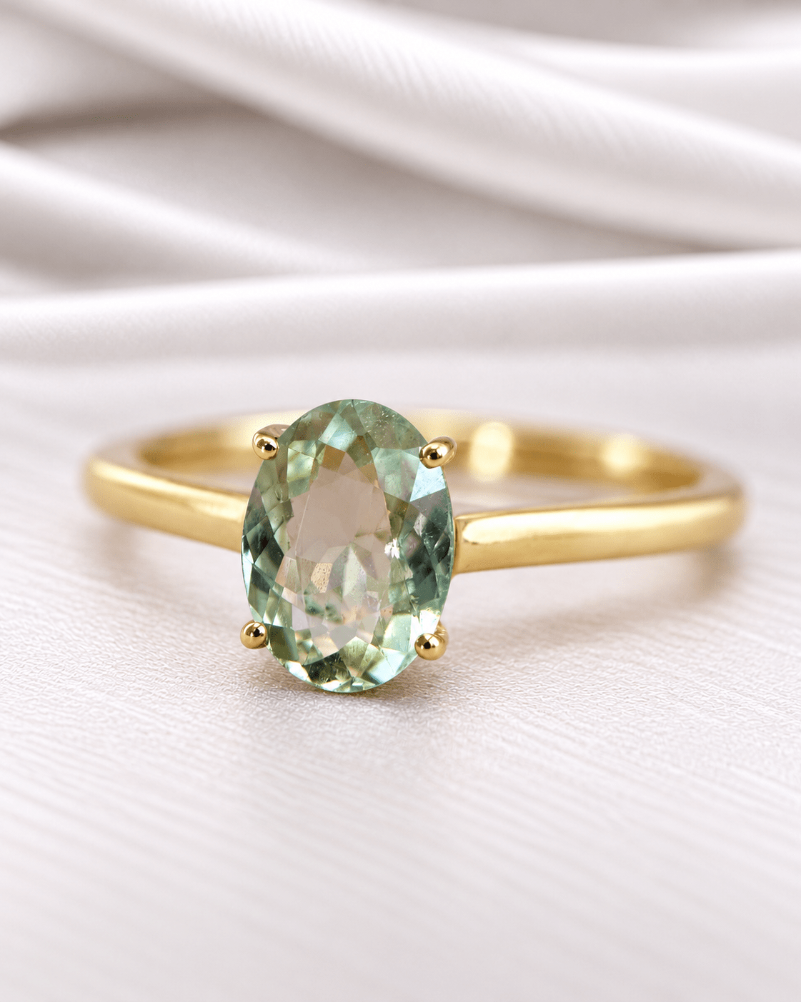 Bague Solitaire Tourmaline Sauge 1.12 carat & Diamants "Vanessa" - Elliade Paris