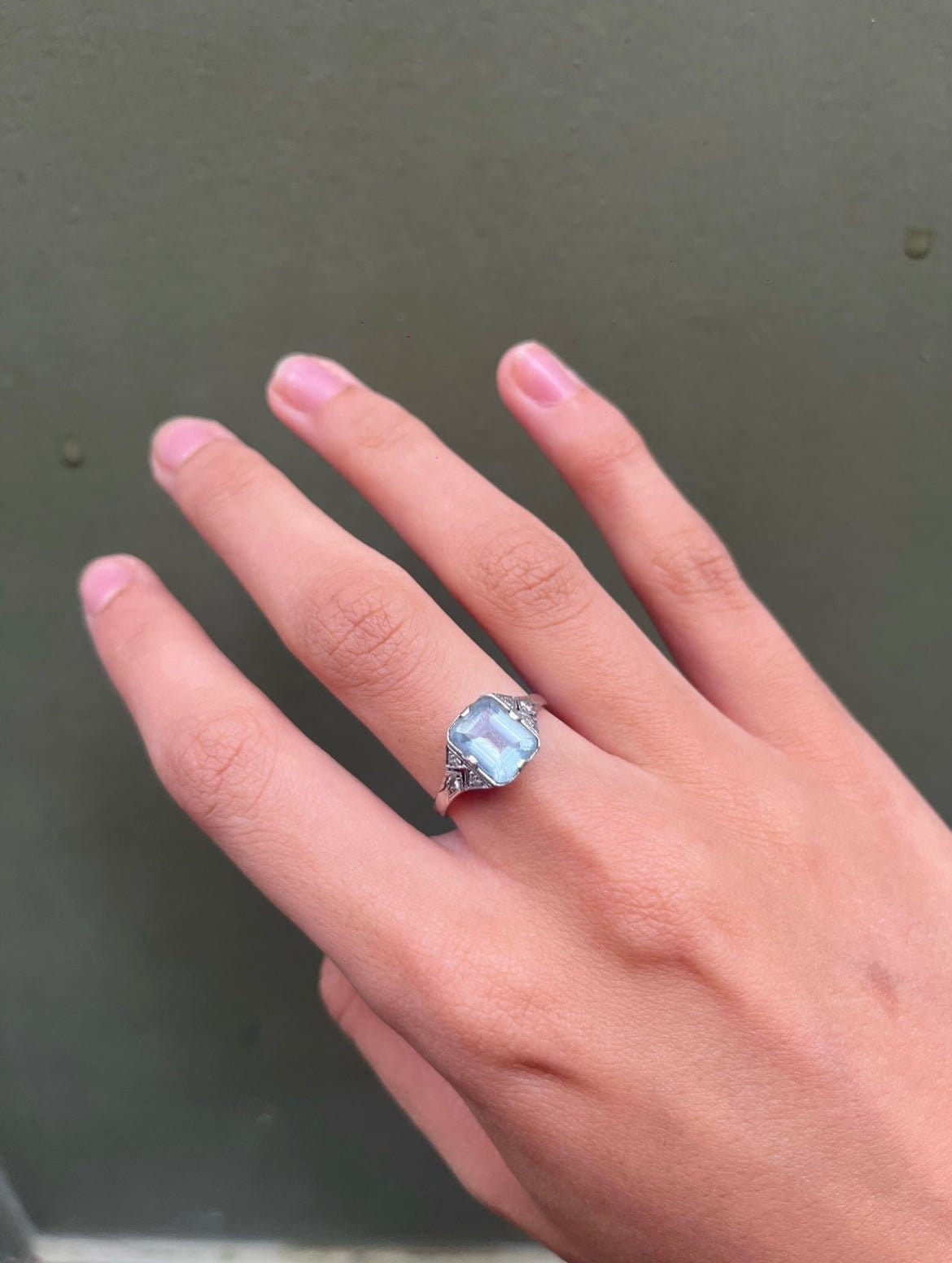 Bague Style Art - déco Aigue - marine & Diamants "Nova" - Elliade Paris