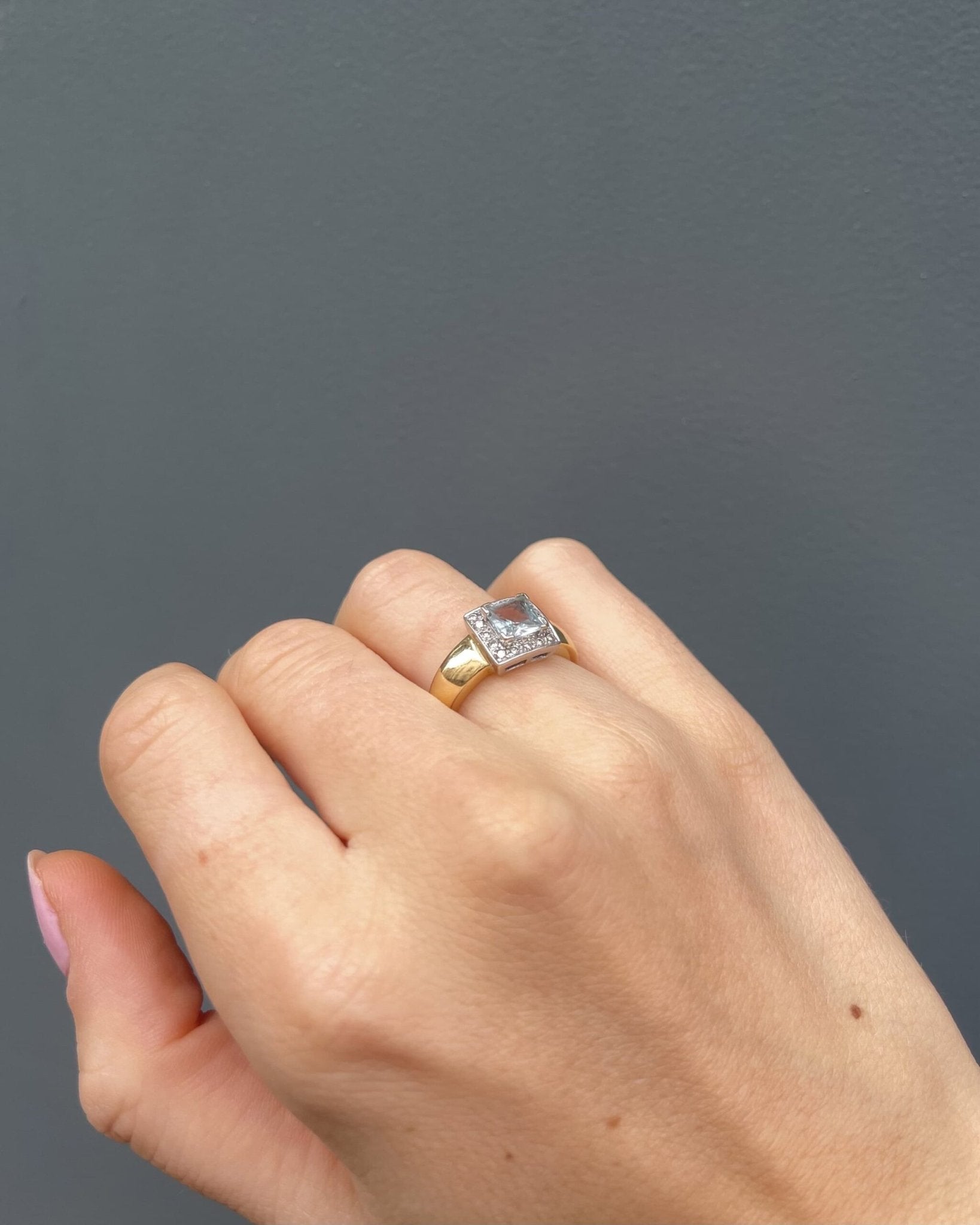 Bague Style Art - Déco Aigue - Marine et Diamants "Lotti" - Elliade Paris