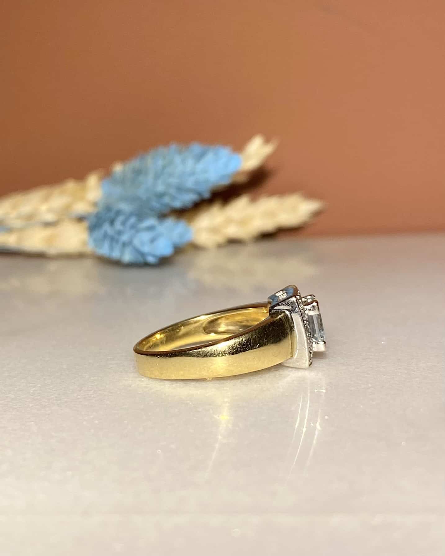 Bague Style Art - Déco Aigue - Marine et Diamants "Lotti" - Elliade Paris