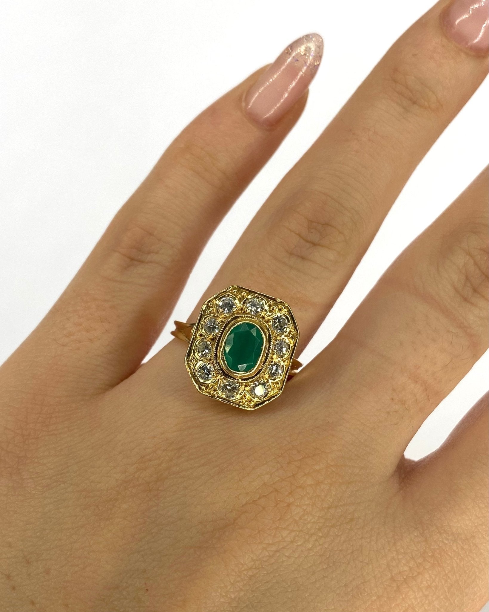 Bague Style Art Déco Calcédoine 0.55 carat & Diamants 0.50 carat "Blandine" - Elliade Paris