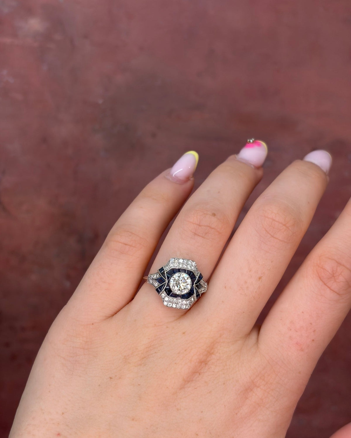 Bague Style Art-Déco Diamants 1.36 carat & Saphirs 0.80 carat "Rim" - Elliade Paris