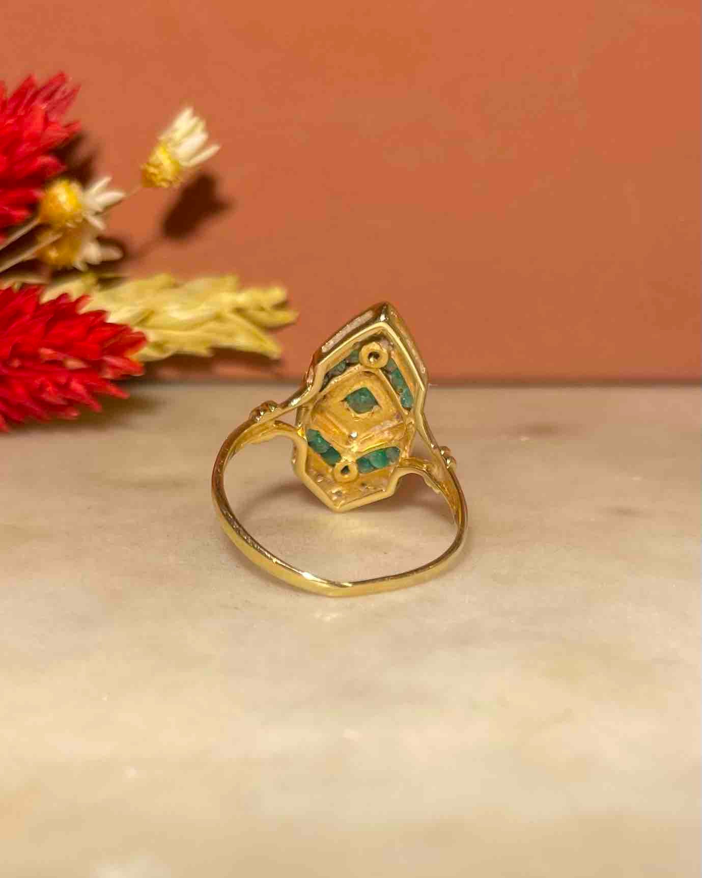 Bague Style Art - Déco Émeraude & Diamants "Eliora" - Elliade Paris