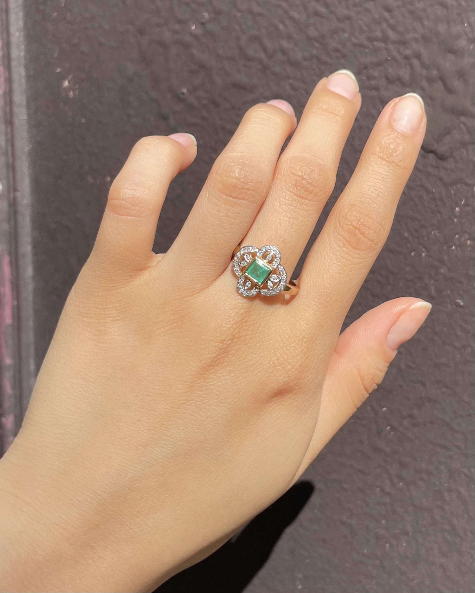 Bague Style Art - Déco Emeraude & Diamants "Soline" - Elliade Paris