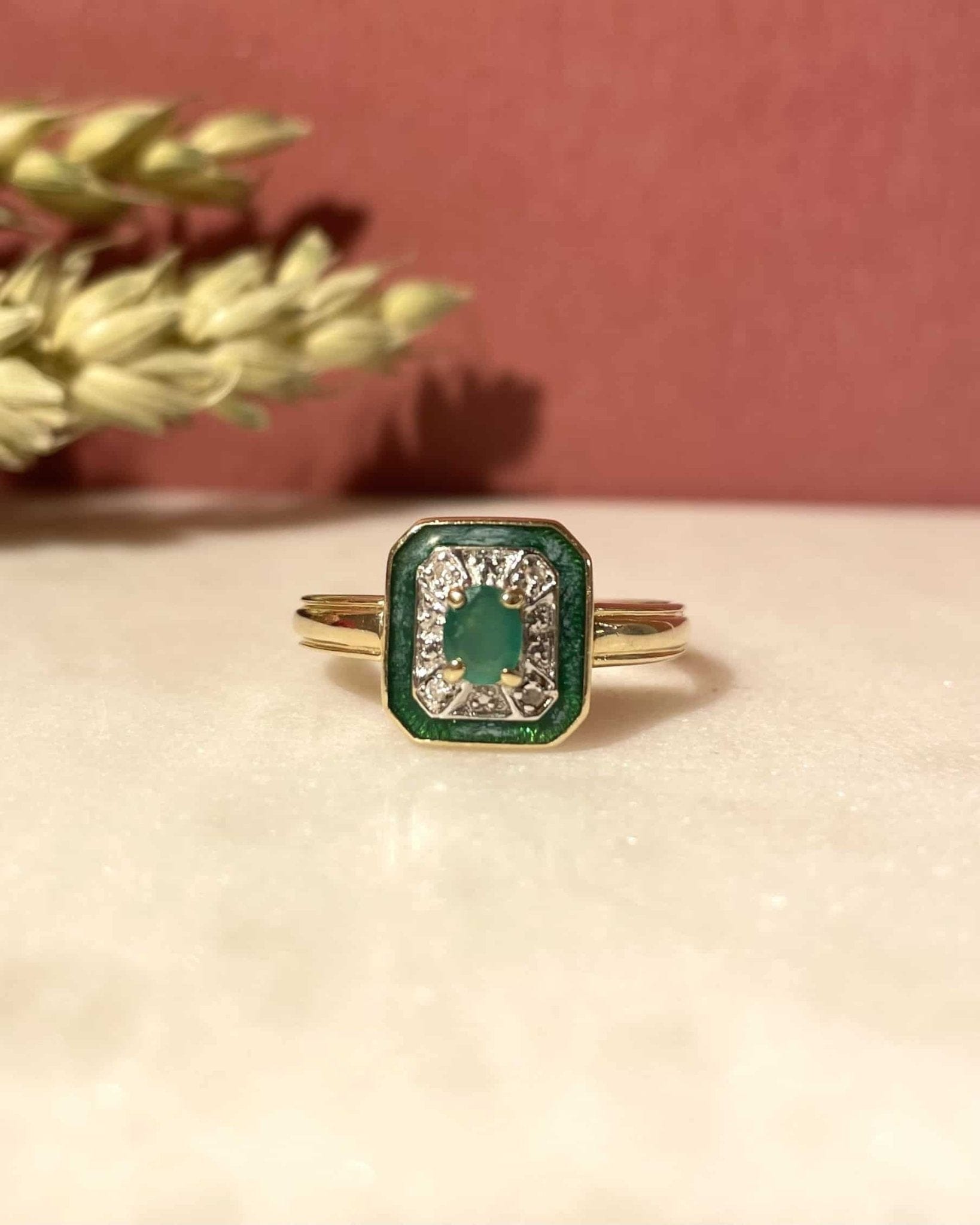 Bague Style Art - Déco Émeraude et Diamants "Roberta" - Elliade Paris