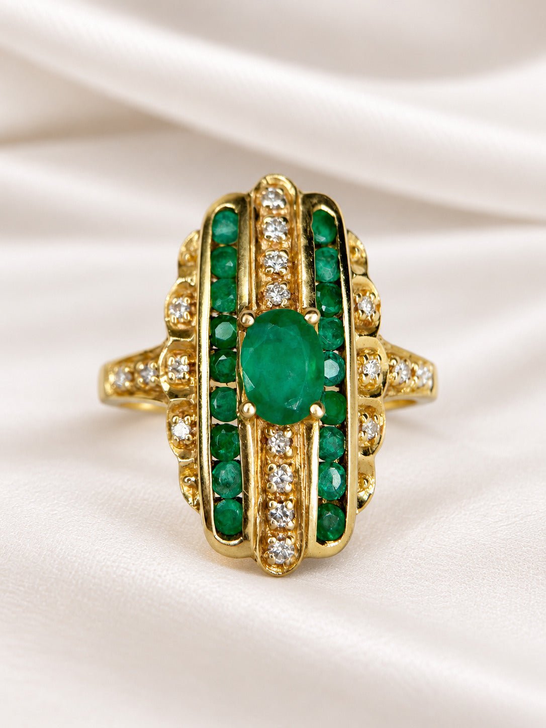 Bague Style Art-Déco Émeraudes 1.09 carat & Diamants "Johanna" - Elliade Paris
