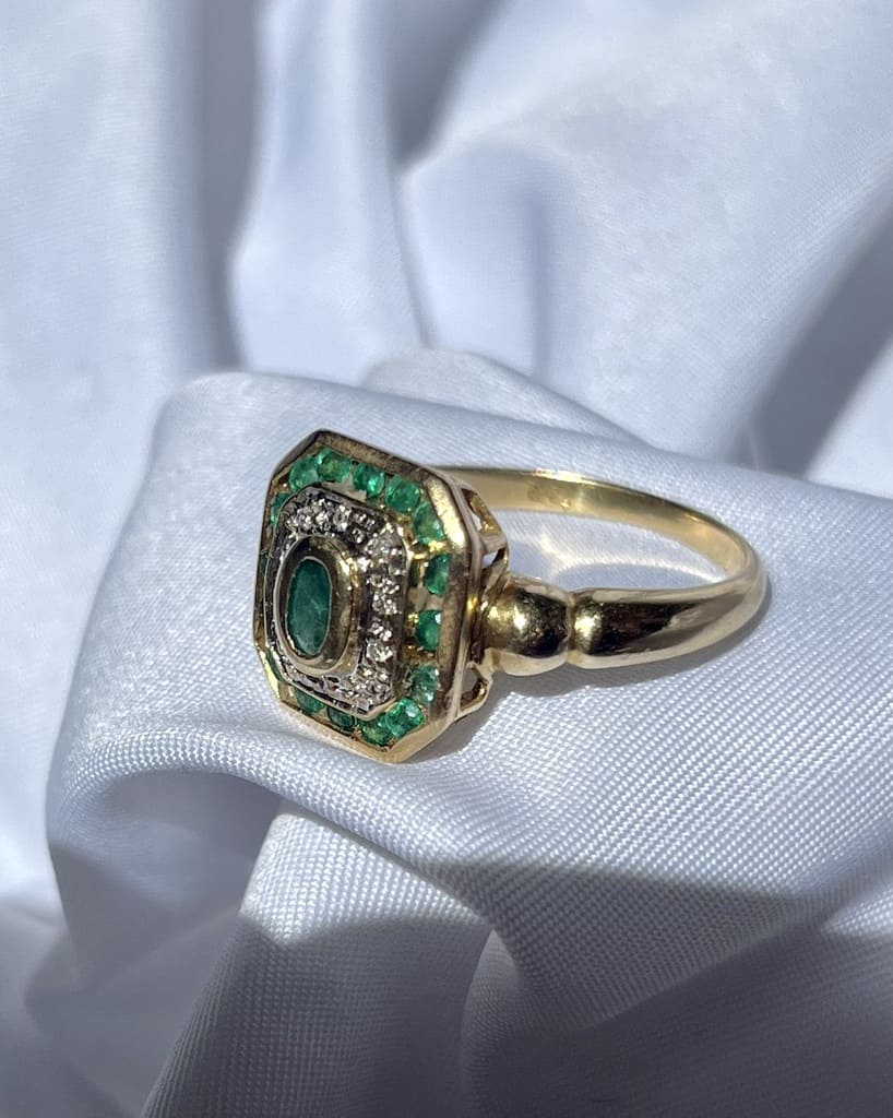Bague style Art - Déco émeraudes & diamants "Amy" - Elliade Paris