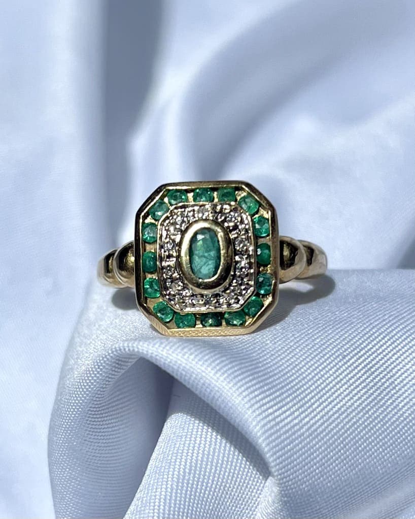 Bague style Art - Déco émeraudes & diamants "Amy" - Elliade Paris