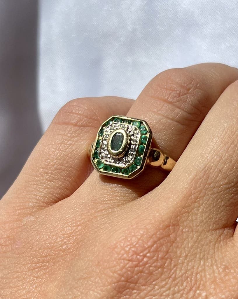 Bague style Art - Déco émeraudes & diamants "Amy" - Elliade Paris