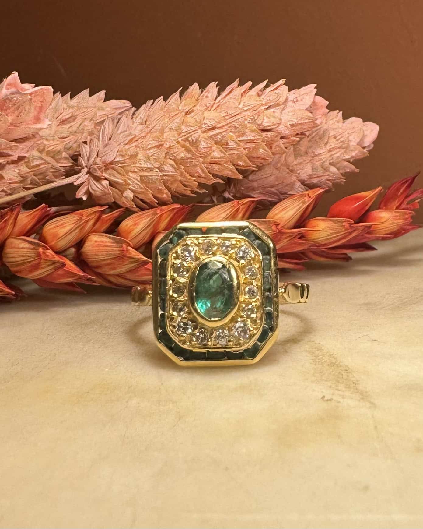 Bague Style Art - Déco Émeraudes et Diamants "Giada" - Elliade Paris