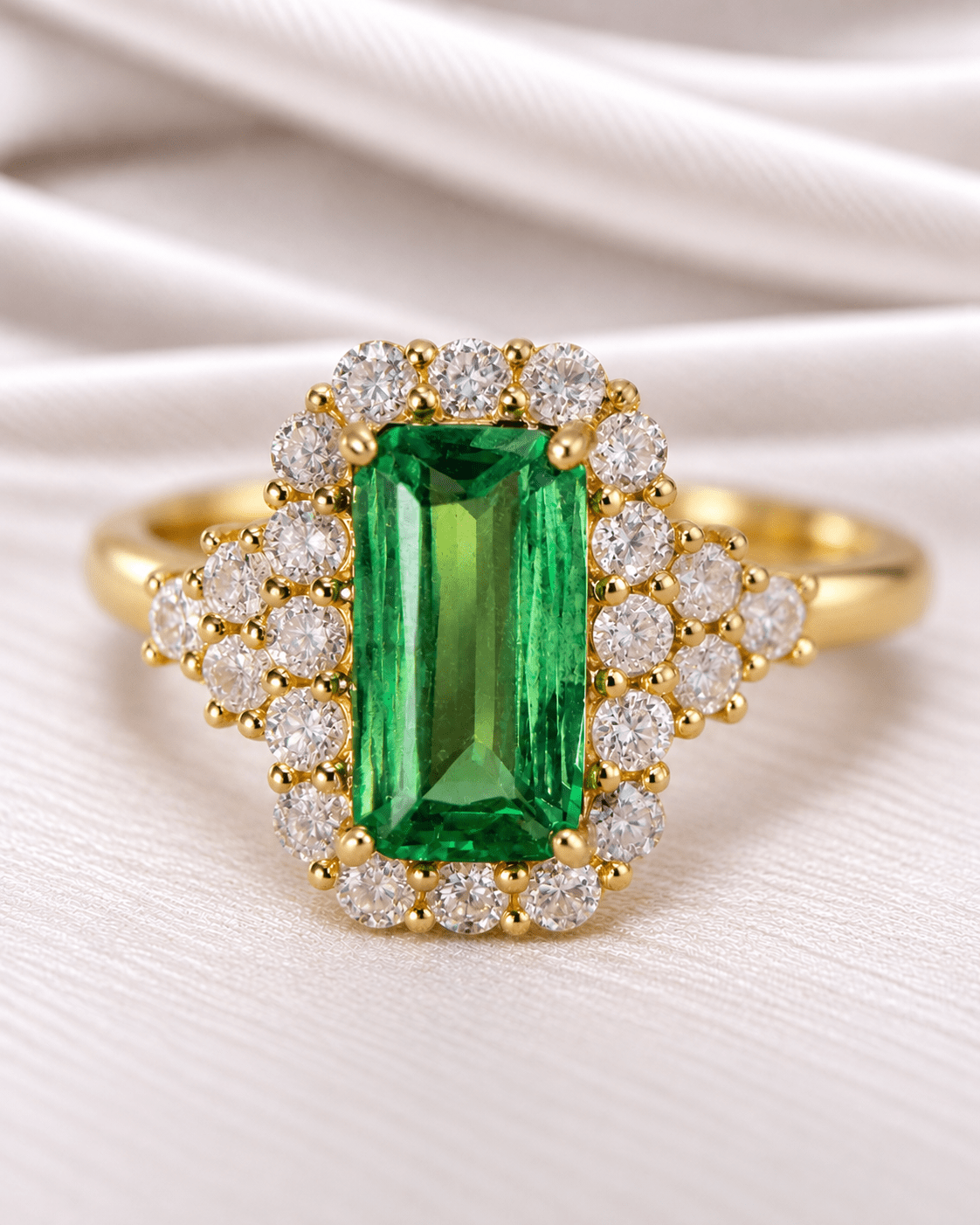 Bague Style Art-déco Grenat Tsavorite 1.41 carat & Diamants "Nérine" - Elliade Paris