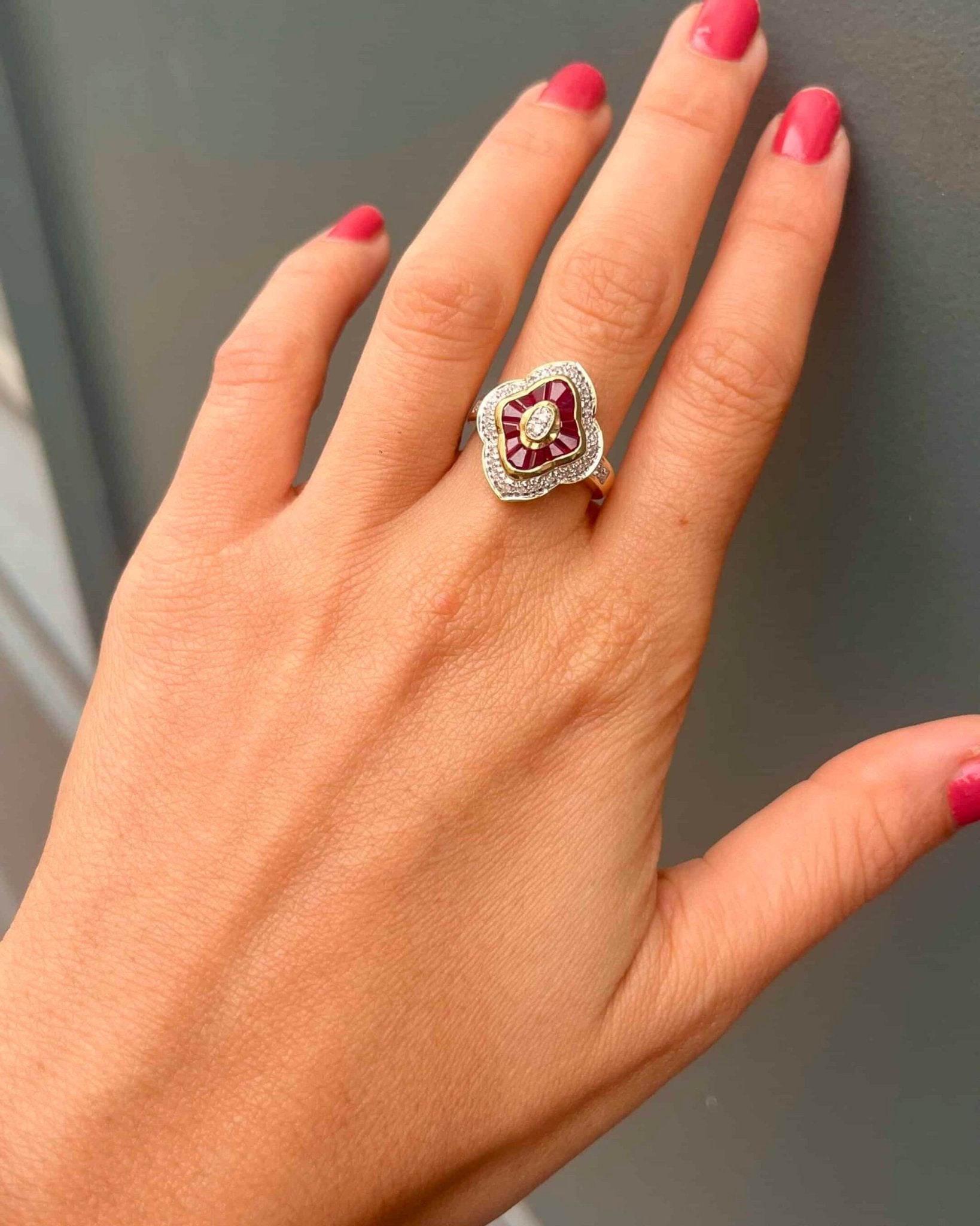 Bague style Art - déco Jupon Rubis & Diamants "Shelby " - Elliade Paris