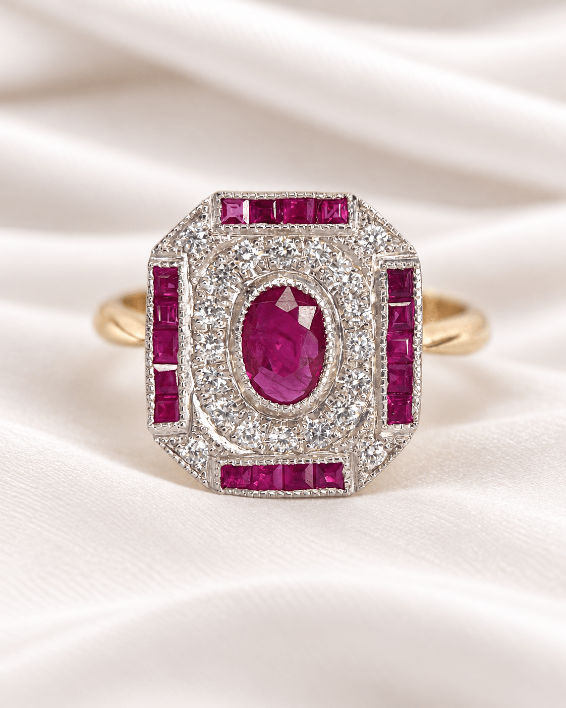 Bague Style Art-Déco Rubis 0.89 carat & Diamants 0.30 carat "Alicia" - Elliade Paris