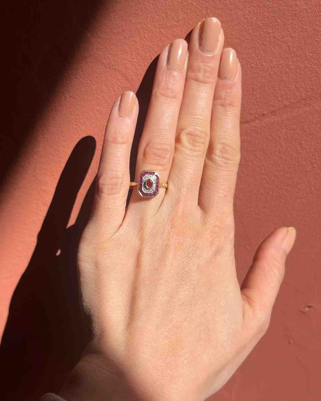 Bague style Art - déco Rubis & Diamants "Elise" - Elliade Paris
