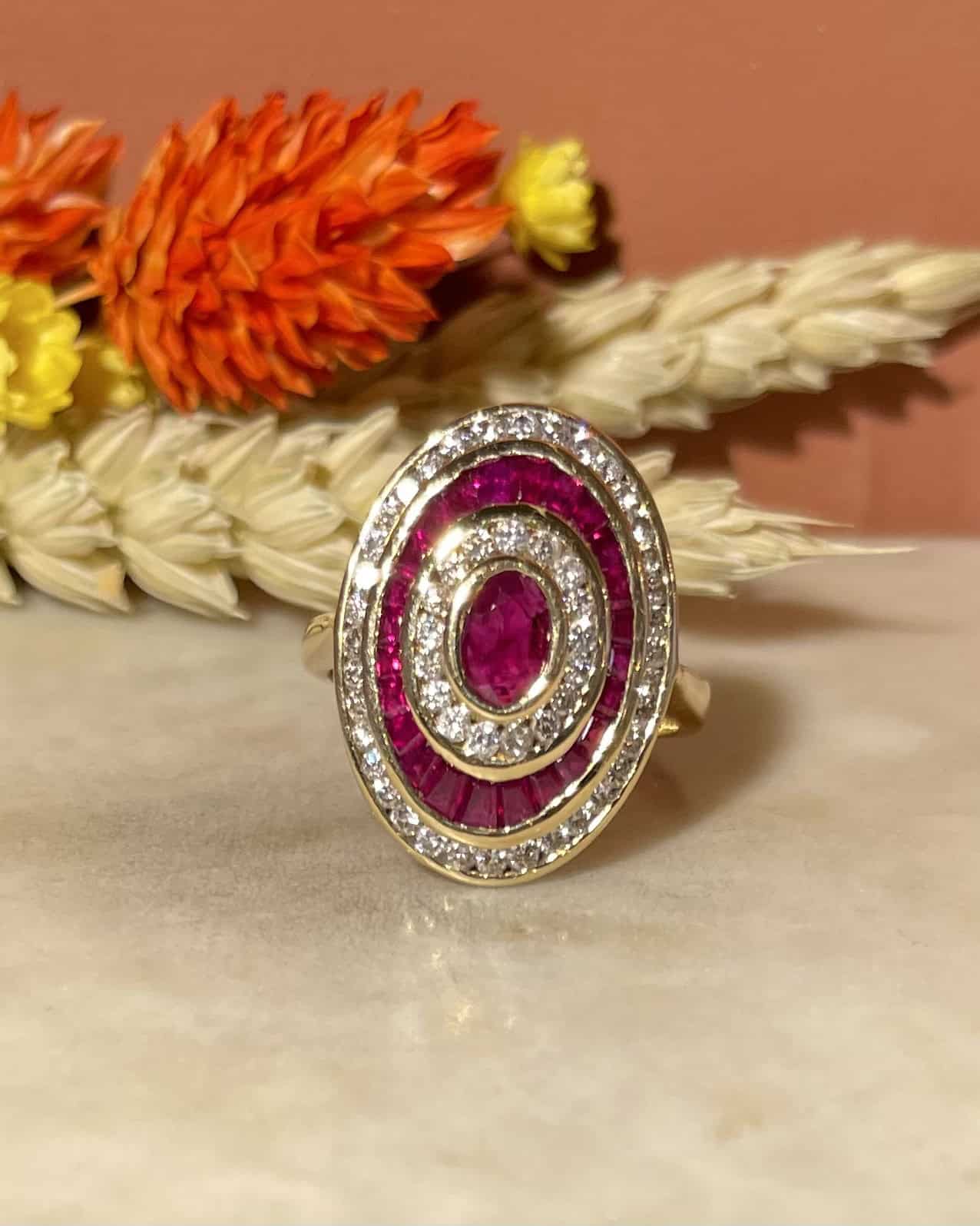 Bague style Art - déco Rubis & Diamants "Ruthey" - Elliade Paris